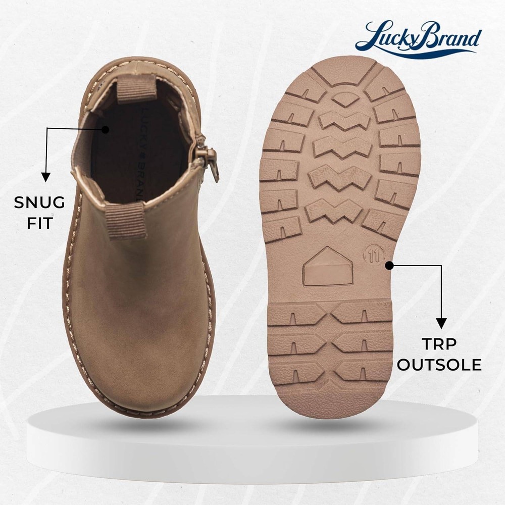 Lucky Brand Kids Basel Chelsea Ankle Boots Tan Brown Side Zip Lug Sole Size 11 - Picture 16 of 16